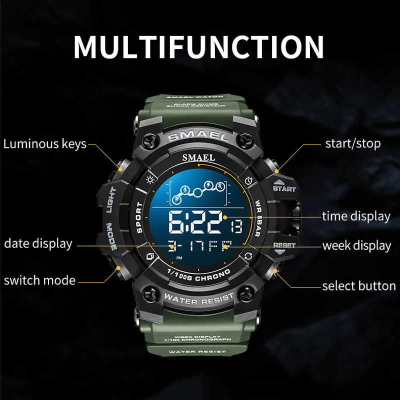 SMAELStopwatch Countdown Men Sport Electronic Watches Fashion Waterproof LED Digital Watch Man Military WristWatches For Male