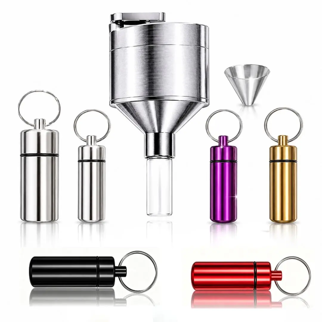 Portable Manual Spice Grinder Aluminum Mill with Colorful Storage Vials Wide Funnel for Fine Powder Kitchen Gadget Tool