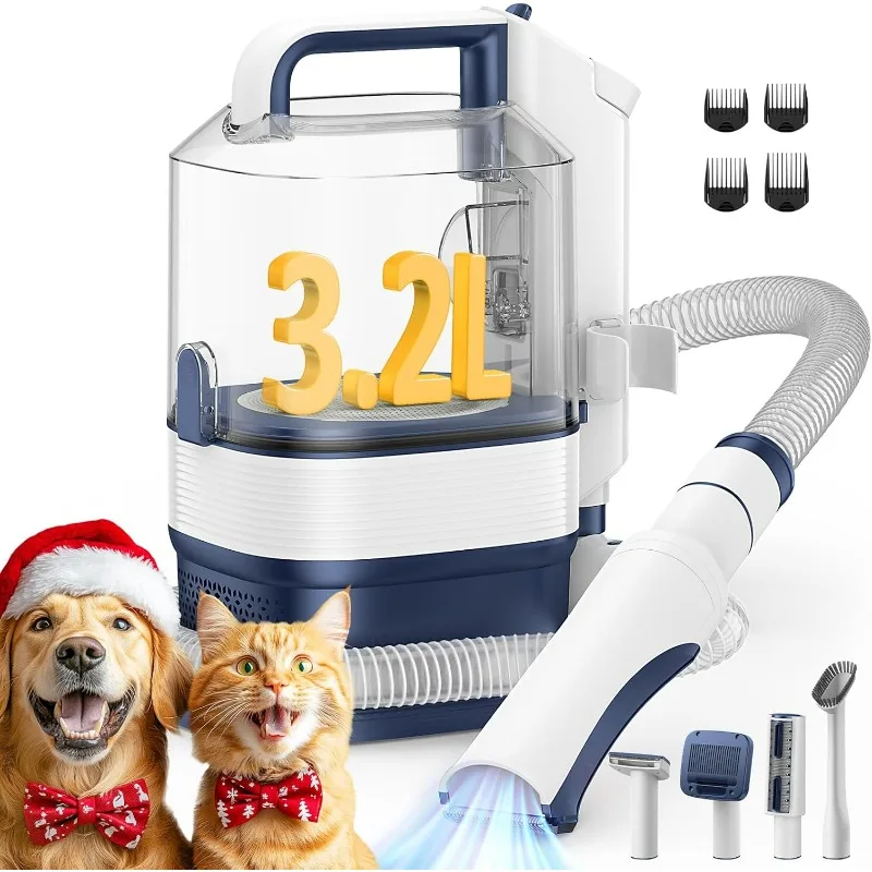 

Dog Grooming Vacuum Kit, 3.2L Dust Cup Pet Grooming Vacuum for Dogs Cats with Cordless Clipper, 12000pa 6 Pet Tools