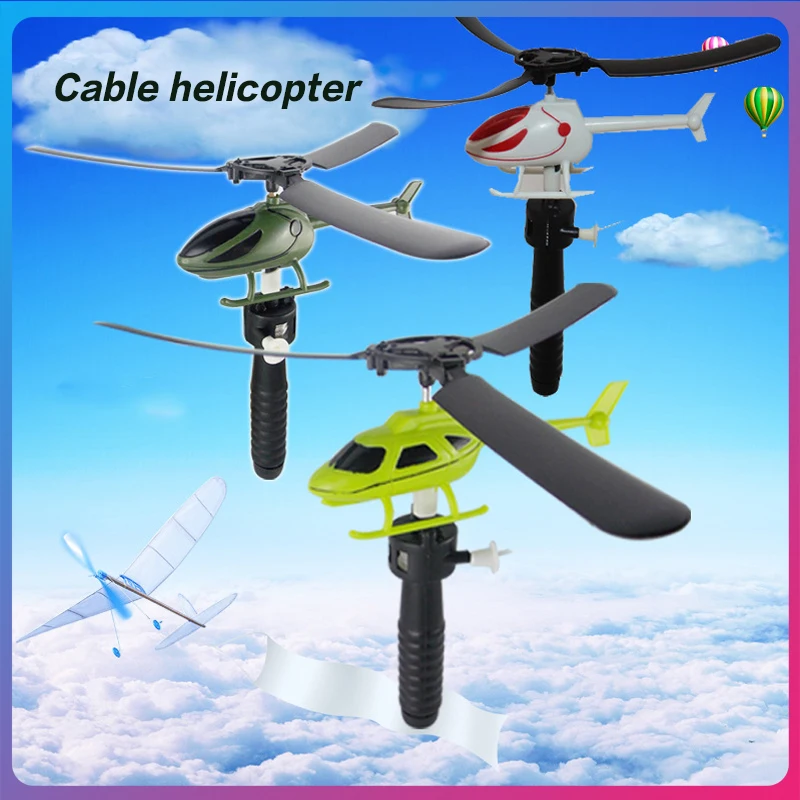 Handle Pull Line Helicopter Creative Pull Rope Helicopter Fly Drawstring Small Plane Handle Cable Aviation Model Outdoors Toy