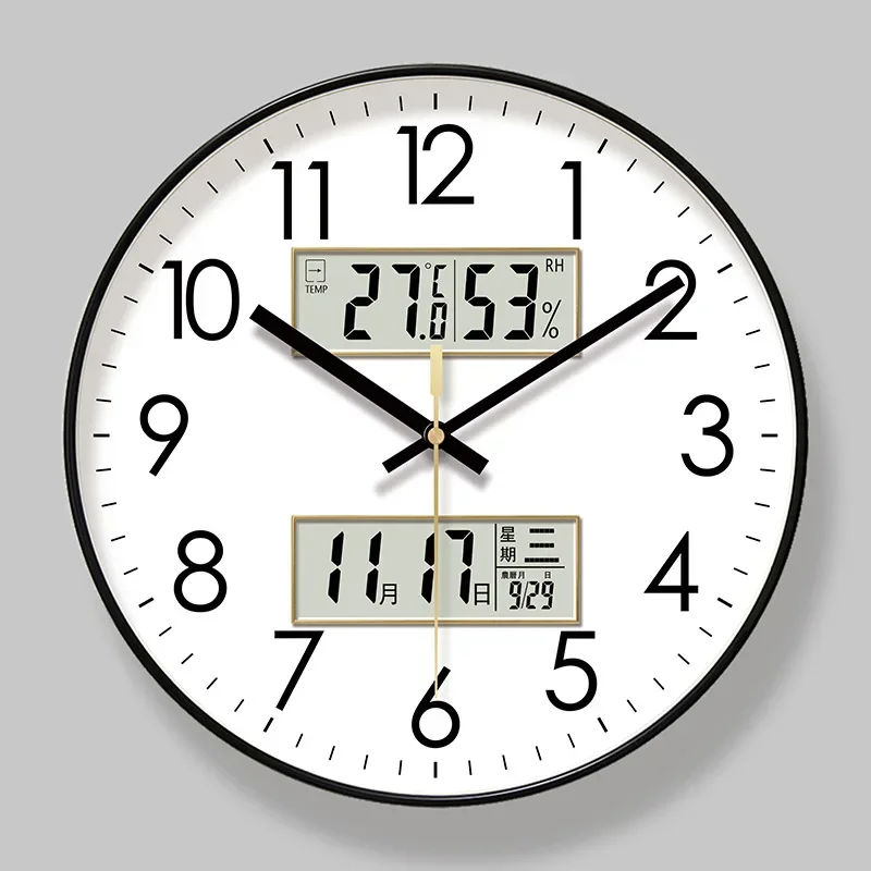 2025 New 10/12/14-inch Temperature and Humidity Electronic Calendar Multi-functional Wall Clock Dual Display Mute Quartz Clocks