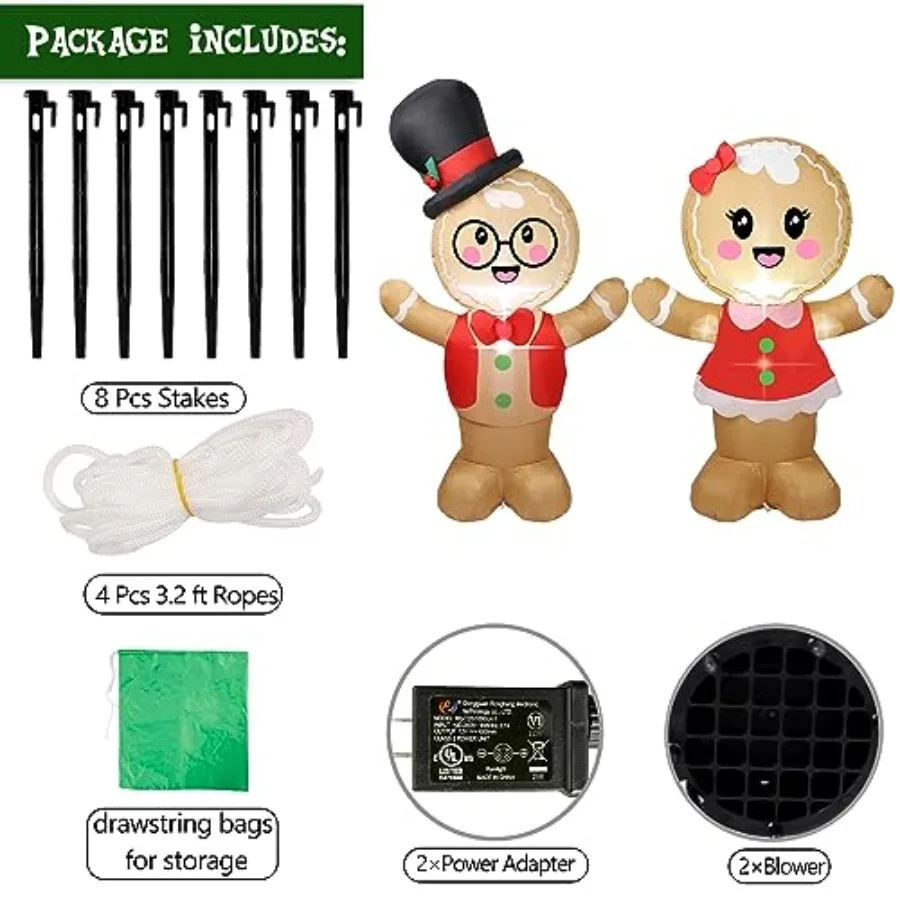 عيد الميلاد نفخ الديكور 5FT مجموعة من 2 تفجير ترحيب الزنجبيل رجل زوجين رائعتين عيد الميلاد نفخ الزنجبيل الخبز رجل fo #3