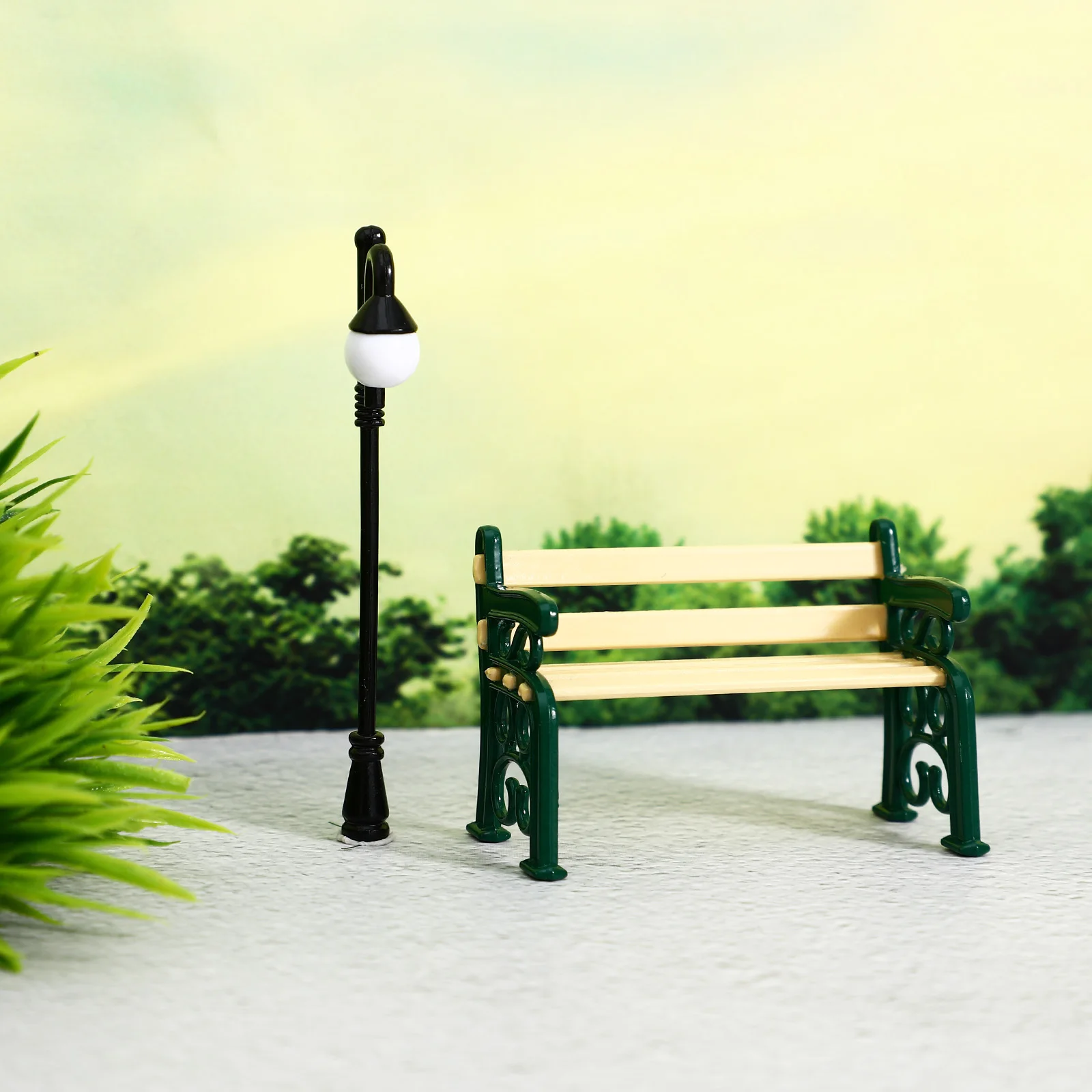 

1Set Miniature Park Bench Alloy Mini Dollhouse Accessories Mini Street Light Miniature Garden Props Dollhouse Lights