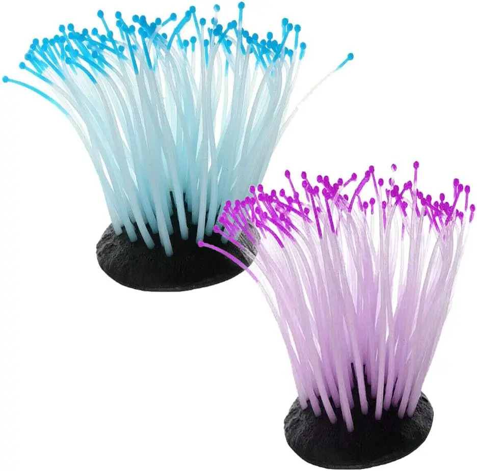 

2 PCS Artificial Soft Sea Anemone Coral Plant,Silicone Coral Fish Tank Decorations,Aquarium Ornament,Blue and Purple