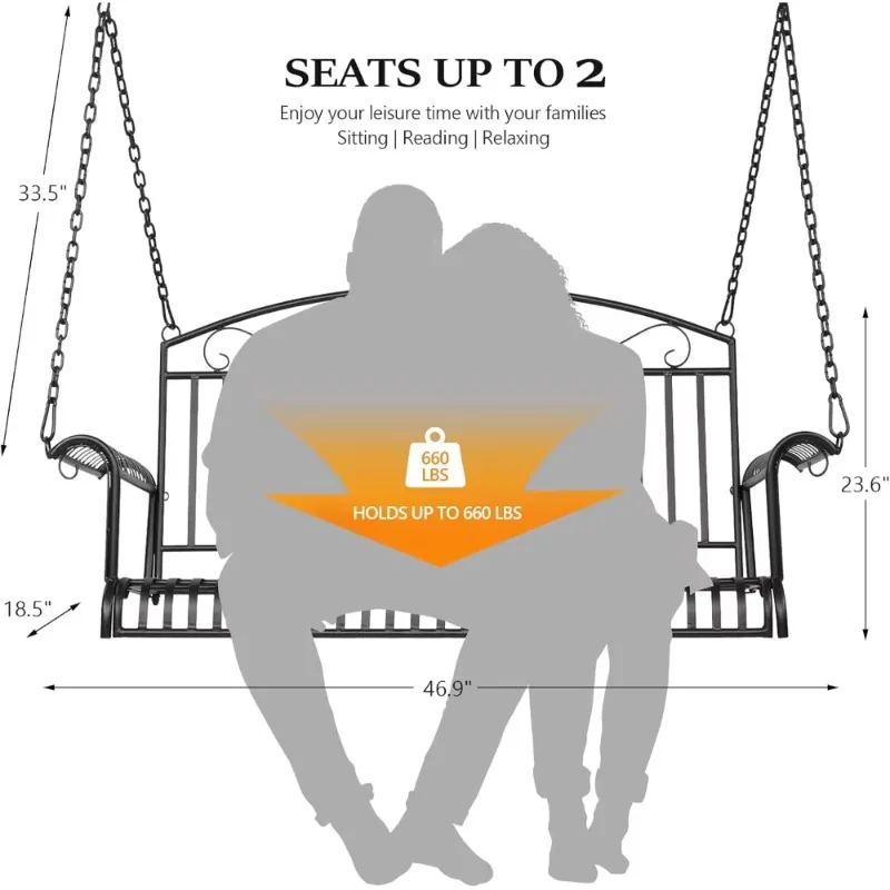 

Upgraded Metal Patio Porch Swing, 660 LBS Weight Capacity Steel Porch Swing Chair for Outdoors, Patio Swings
