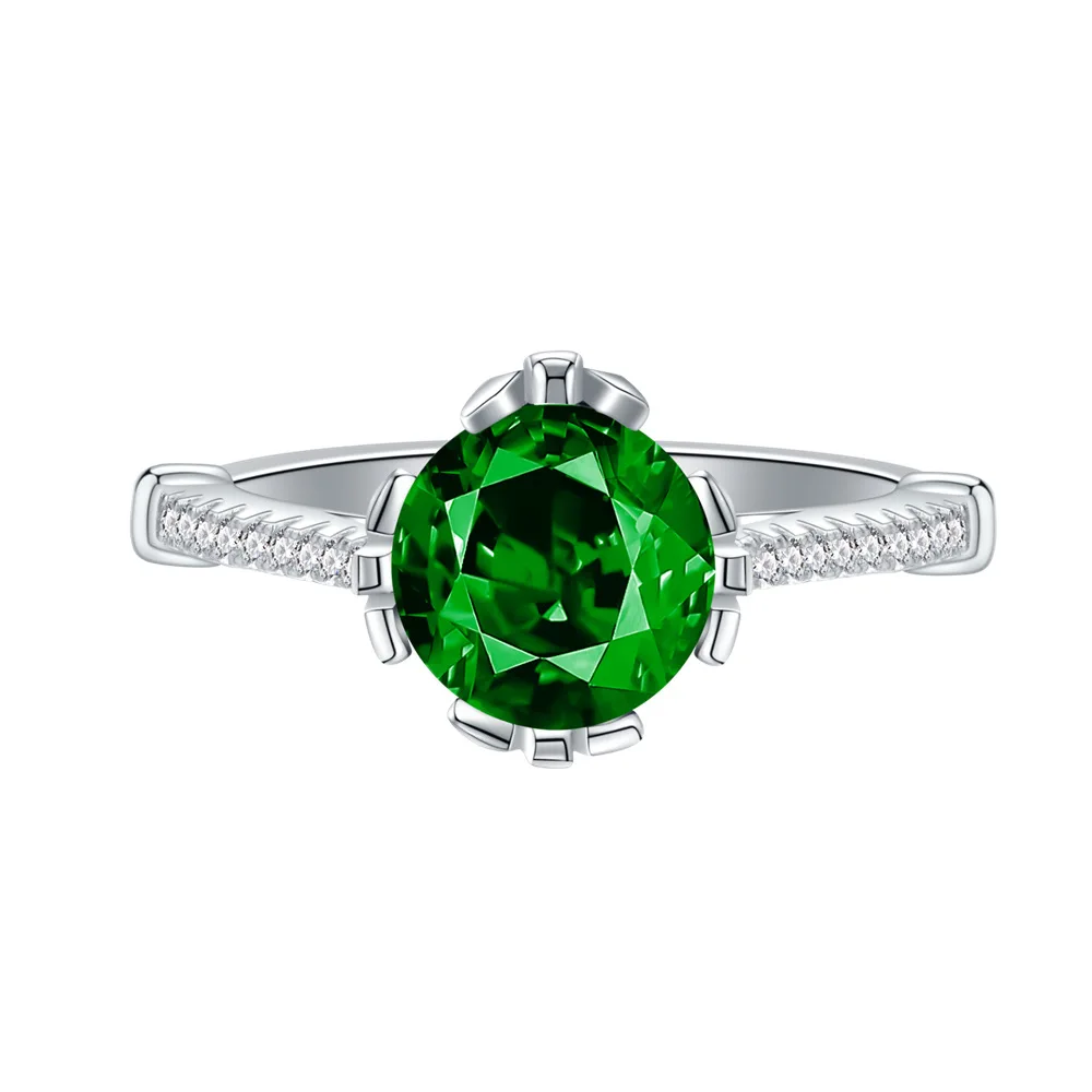 Zhenchengda Synthetic Emerald Ring for Women S925 Sterling Silver Inlaid Ring Cross border with Europe and America