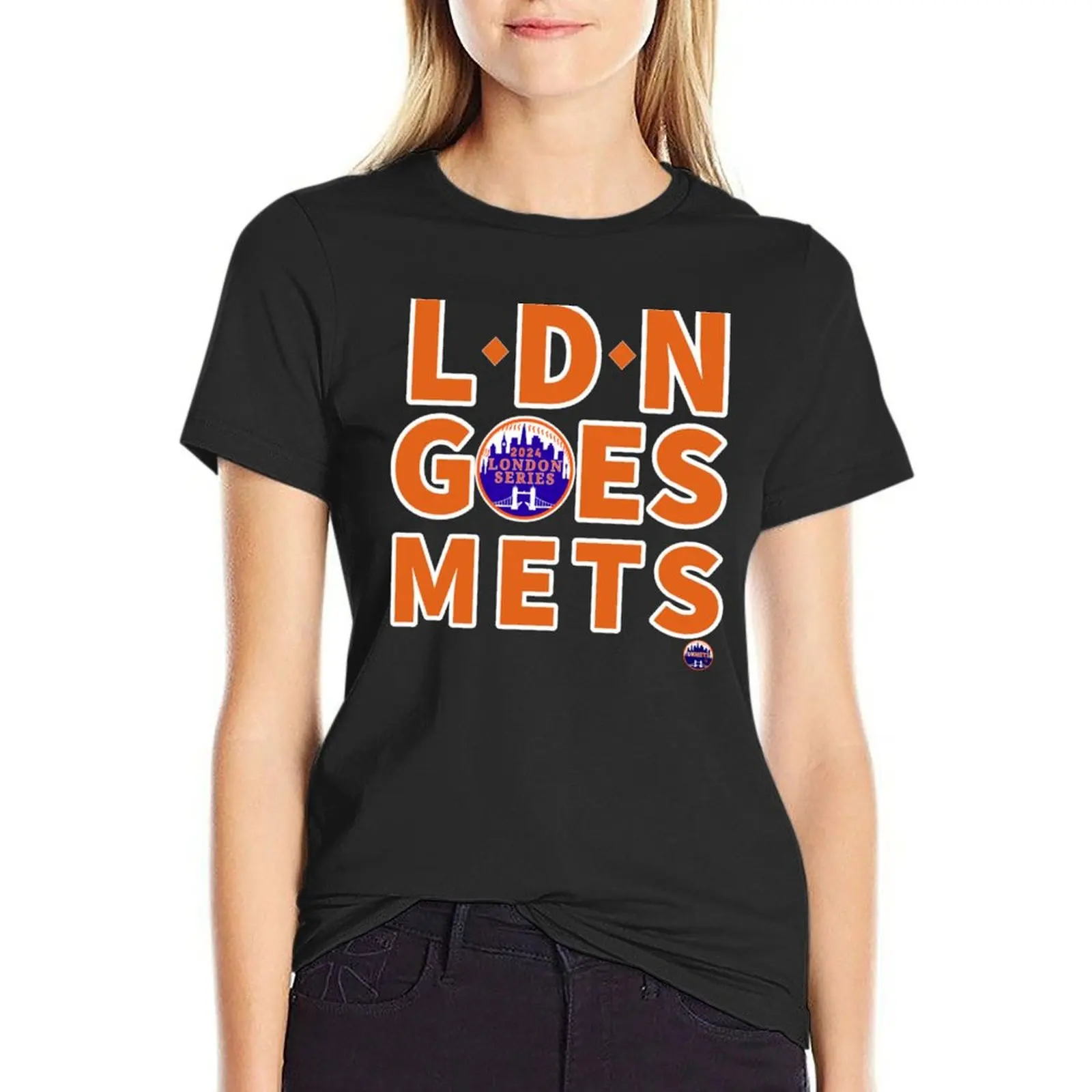 

LDN GOES METS T-Shirt female Aesthetic clothing funnys Women's summer blouses 2025