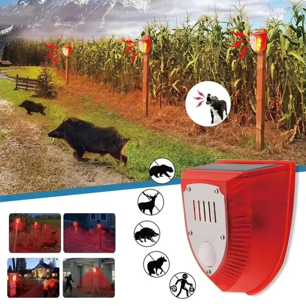 

3 Modes Solar Security Siren Waterproof Solar Powered Animal Deterrent Alarm Audible and Visual Alarm Anti-theft Animal Repeller