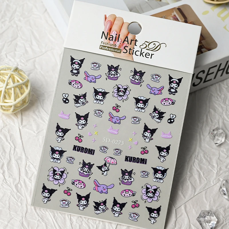 5D Navidad Rosa-Rojo dibujos animados Hello Kitty pegatinas de uñas Kawaii multi-expresión Kitty/Kuromi calcomanía de uñas DIY chica manicura deslizador