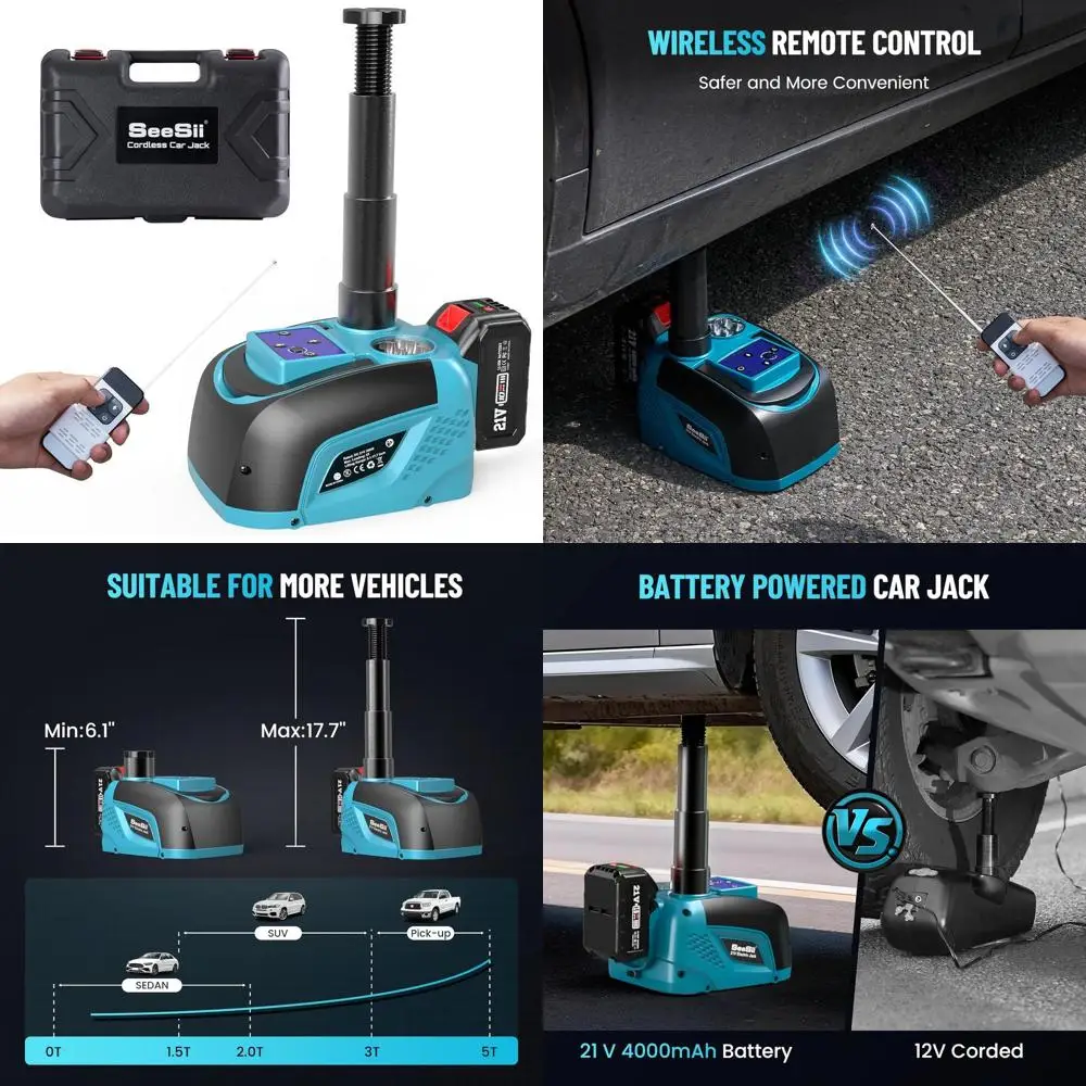 

21 В, 5-тонный беспроводной автомобильный разъем с аккумулятором 4,0 Ач и пультом дистанционного управления, портативный аварийный шиномонтаж для различных транспортных средств