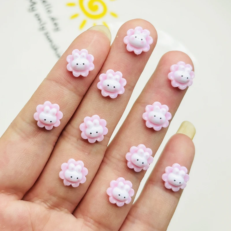 50 Pcs New Lovely Mini Cartoon Pink flower rabbit Resin Flat Back Scrapbook DIY Bow Decor Manicure Accessories Crafts