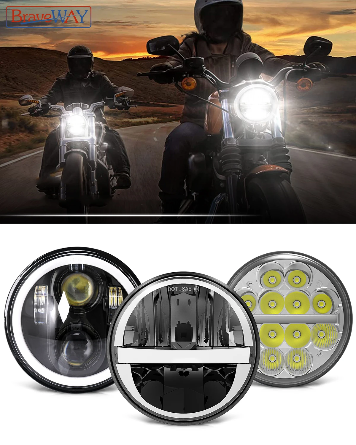 BraveWAY 5.75 inch LED Headlight for Motorcycle 5-3/4\