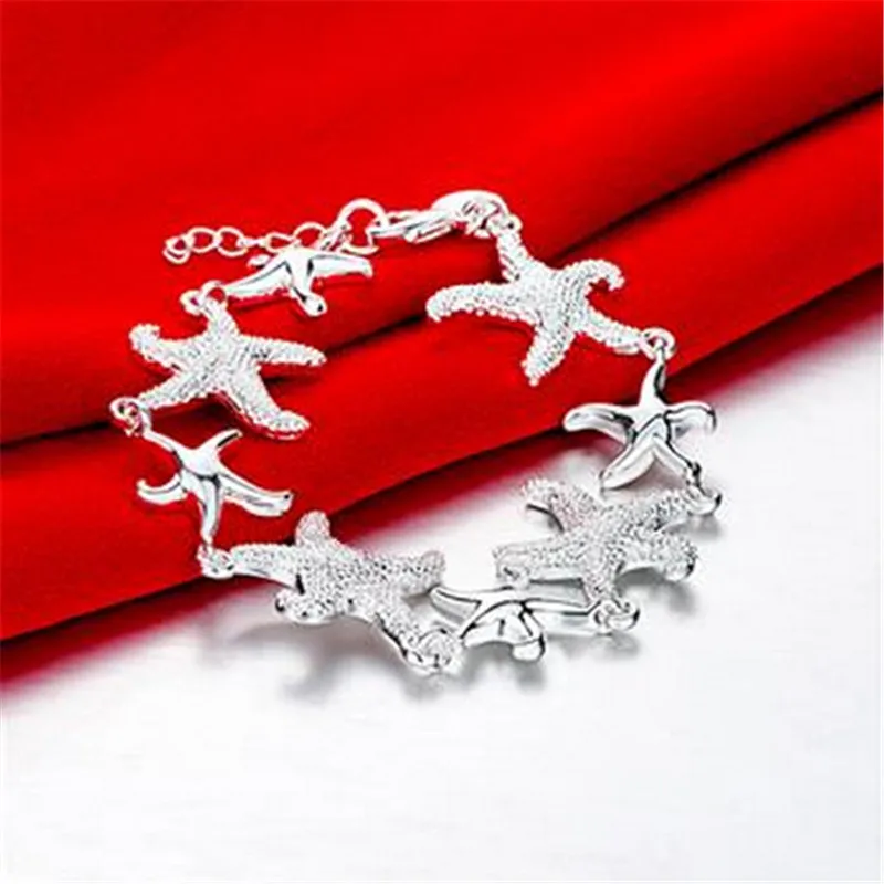 

925 Sterling Silver Bracelets Frosted starfish Chain Fashion Wedding Party student Christmas Gifts fine Jewelry