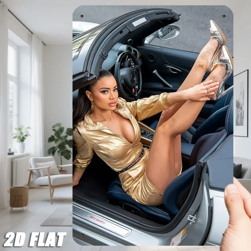 JIT ريترو الحديد معدن تسجيل 8in * 12in فستان ذهبي سيدة نموذج سيارة شعار - رجل الكهف ورشة عمل حانة زخارف الحائط #1