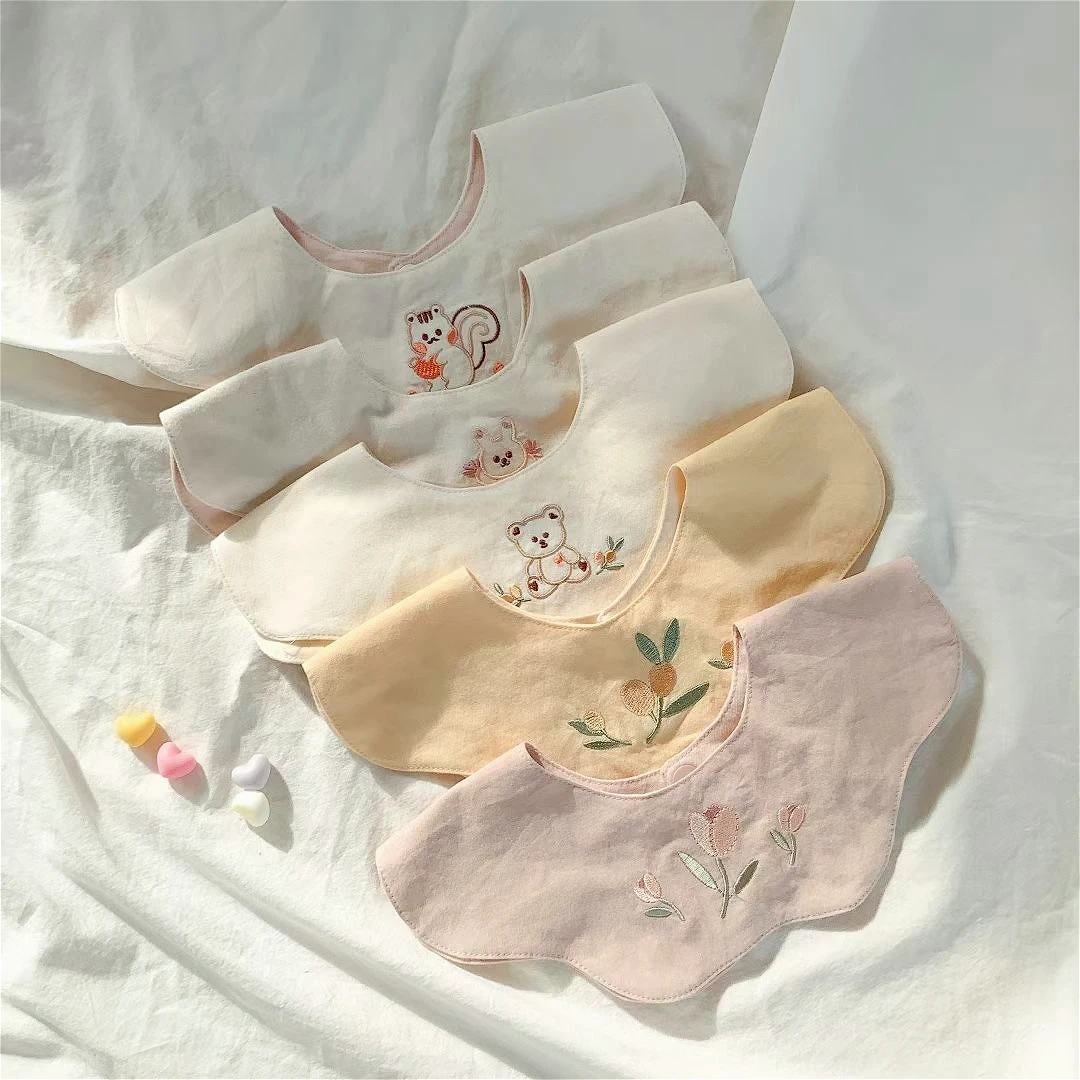 

Embroidered Waterproof Baby Bib High-quality Pure Cotton Baby Bib Flower Garden Style Children's Drool Towel That Can Rotate