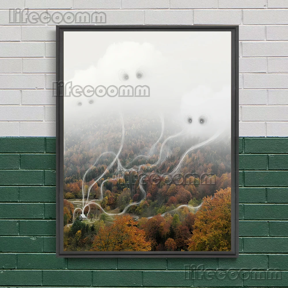 The Ghost Of A White Cloud Hiding On A Mountain Peak Vintage Wall Art Canvas Painting Abstract Ghost Art Poster And Print Decor