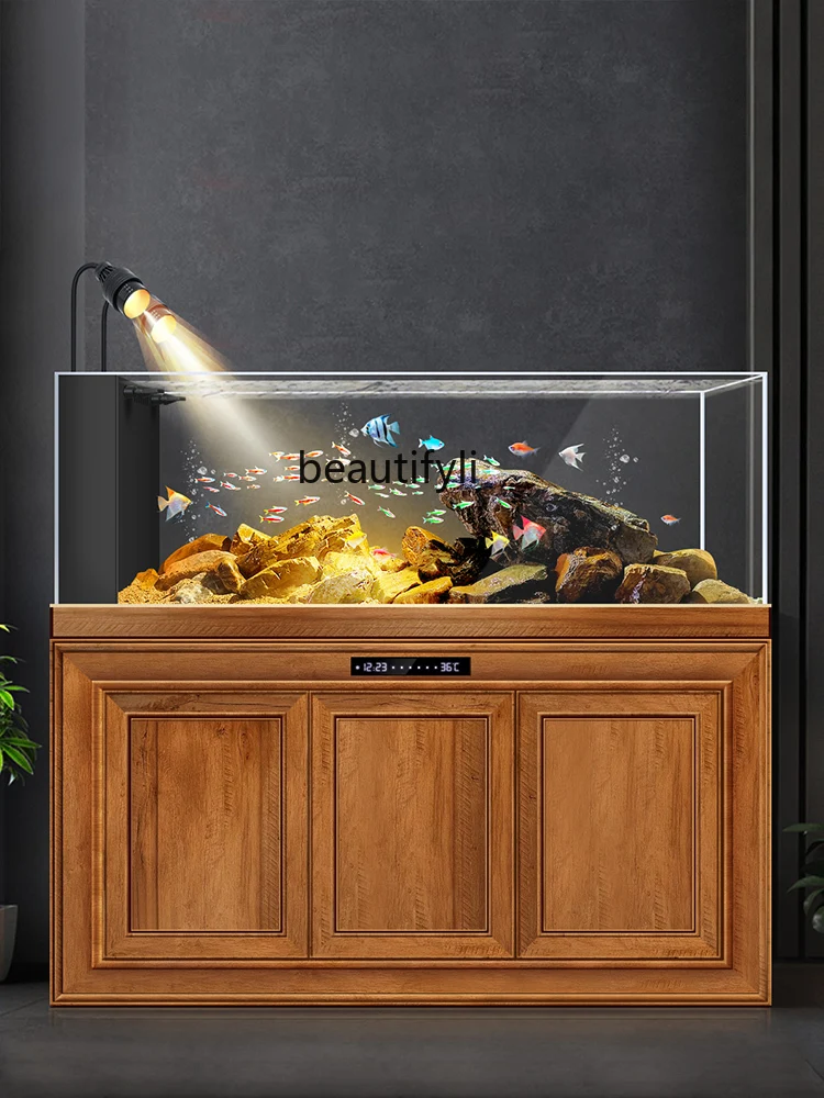 Chinese Bottom Stream Filter Tank Fish Tank Super White Glass Change Water Ecological Grass Cylinder Aquarium