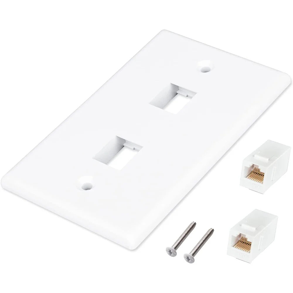 2 Pack 2 Port Ethernet Wall Plate Cat6 Female to Female Wall Jack RJ45 Keystone Inline Coupler Wall Outlet White