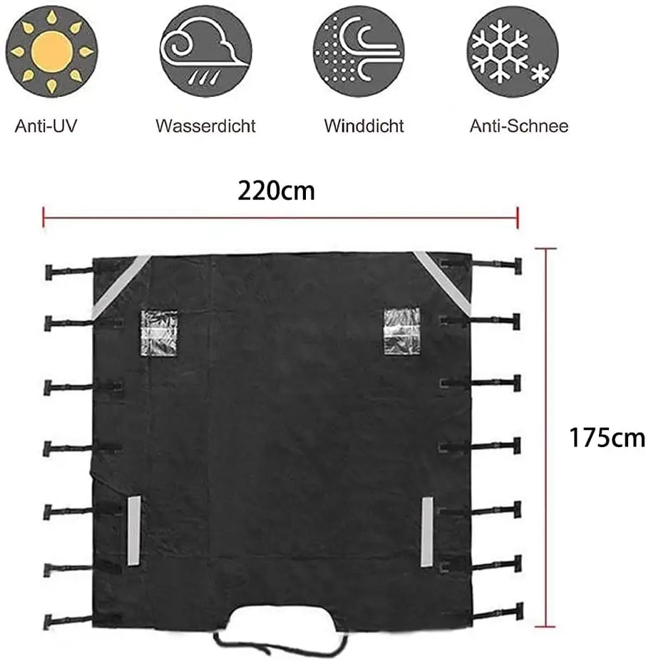 Universal Waterproof Oxford RV Caravan Front Towing Cover Protector Dustproof With Reflective Strip Camper Trailer 2 LED light