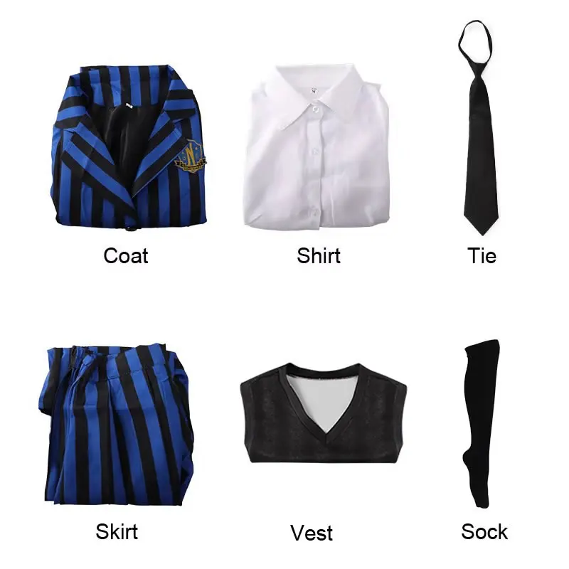 Halloween Costume For Women Girl Outfit Cloth Festive Aldult Child Coat+Shirt+Vest+Skirt+Tie+Sock 6pc Set