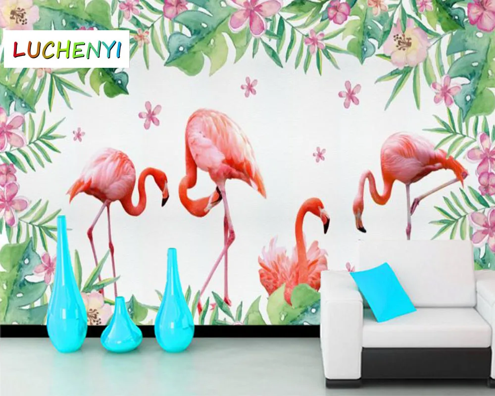 Papel de parede custom tropical plant leaves red flowers flamingo wallpaper mural,living room tv wall  bedroom home decor