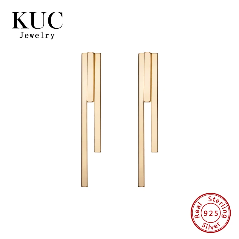 

Fine Jewelry Urban Luxury Trendy 925 Sterling Sliver 18k Gold Plated Tassel Tribar Ear Stud Drop Vintage Bar for Women Earrings