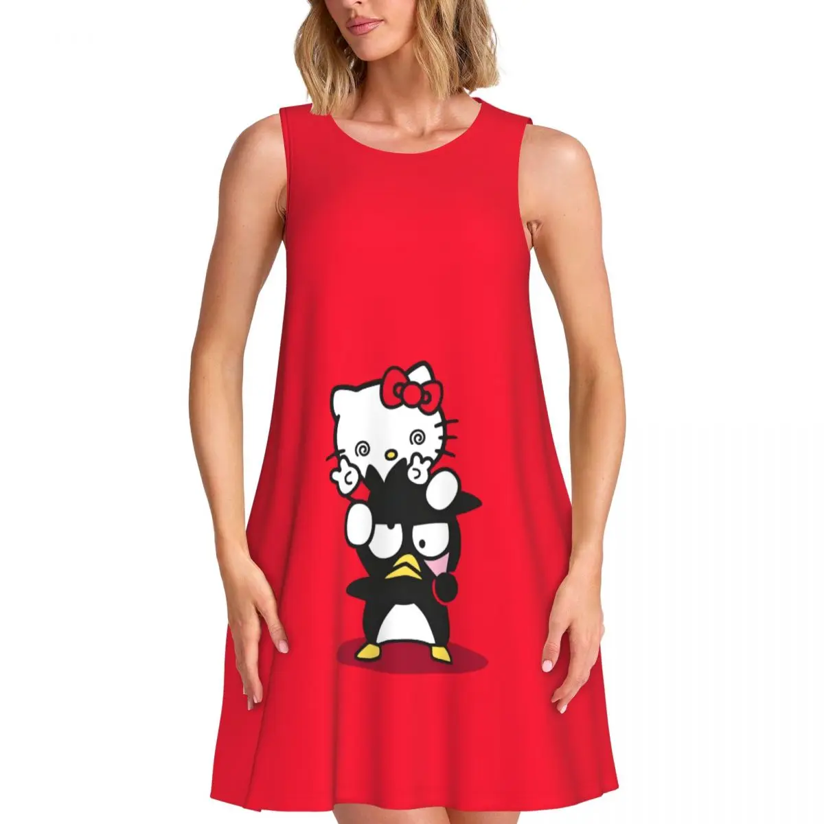 Custom Cool BADBADTZ-MARU Women's Sleeveless Dress Cartoon Sundress Casual Pockets For Travel Beach Dress