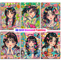 AB Diamond Painting Cartoon Girl Mosaic Cross Stitch Inlaid Water Diamond Embroidery Art Diamond Handicraft Hobby Set Gift
