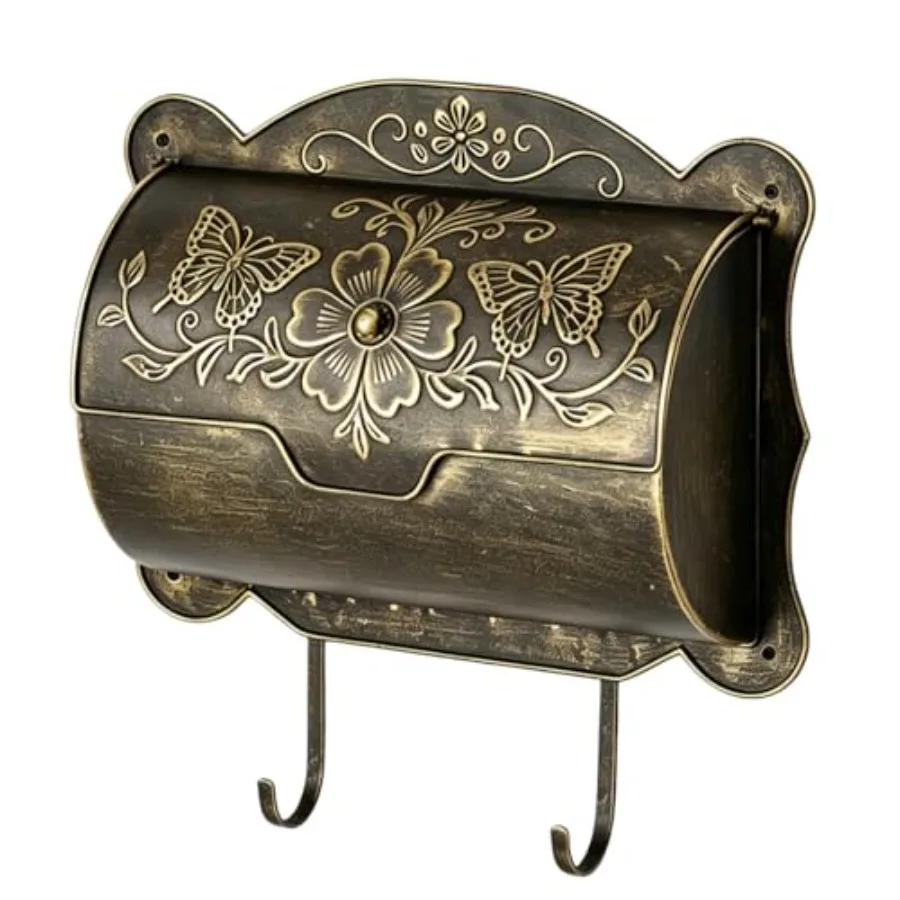 

Wall Mount Mailbox with Newspaper Holder, Upgraded Embossed Vintage Mailbox Wall Mount, Butterfly and Floral Decorative Front P