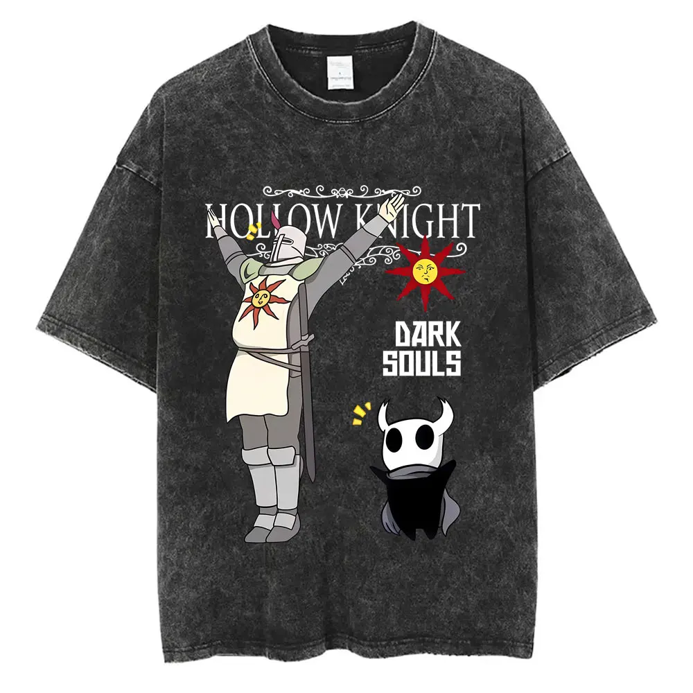 

Game Hollow Knight Vintage Washed T-shirt Men Women Clothing Fashion Casual Cotton T-shirts Unisex Oversized Crewneck T Shirts