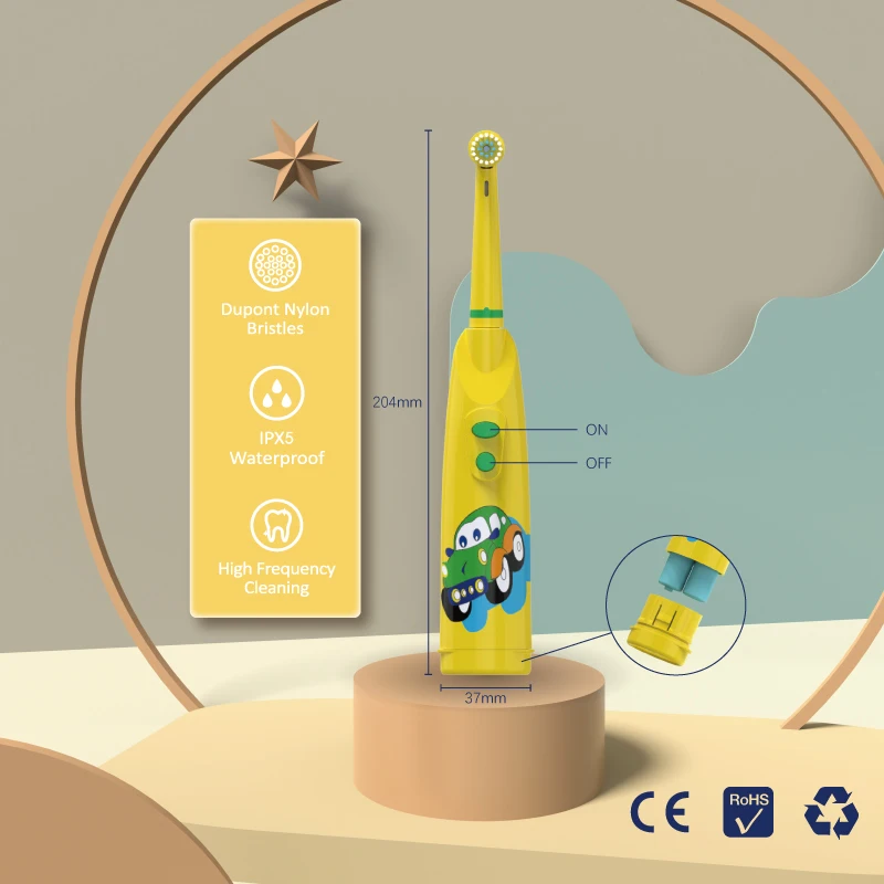 Детская вращающаяся электрическая зубная щетка тип батареи полный корпус Водонепроницаемая мультяшная отбеливающая детская зубная щетка