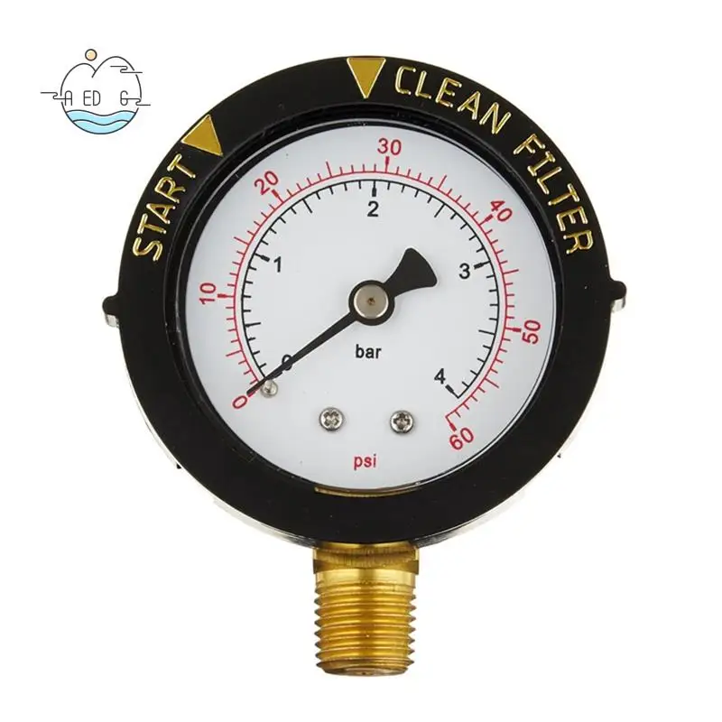 

AED6-190058 Манометр 0-60 фунтов на квадратный дюйм, манометр с фильтром для запуска и очистки воды с нижним креплением 1/4 дюйма NPT для бассейна