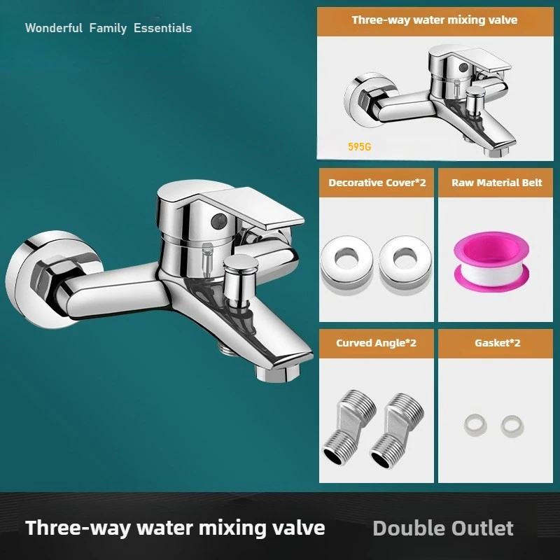 

Zinc Alloy Basin Faucets Chrome Wall Mounted Hot Cold Water Dual Spout Mixer Tap For Bathroom Splitter Bath Shower Basin