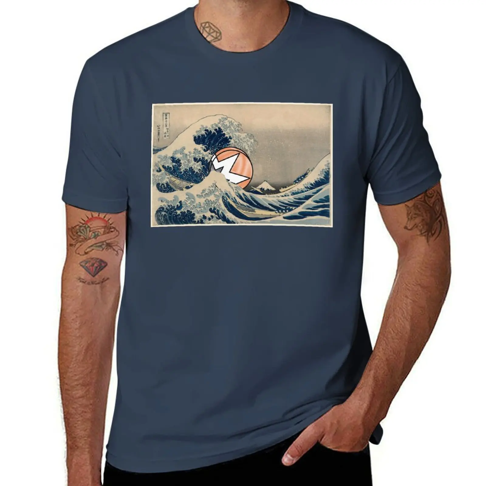 

Crypto Monero coin - Great wave T-Shirt Basic Casual Short Sleeve Cotton Shirt