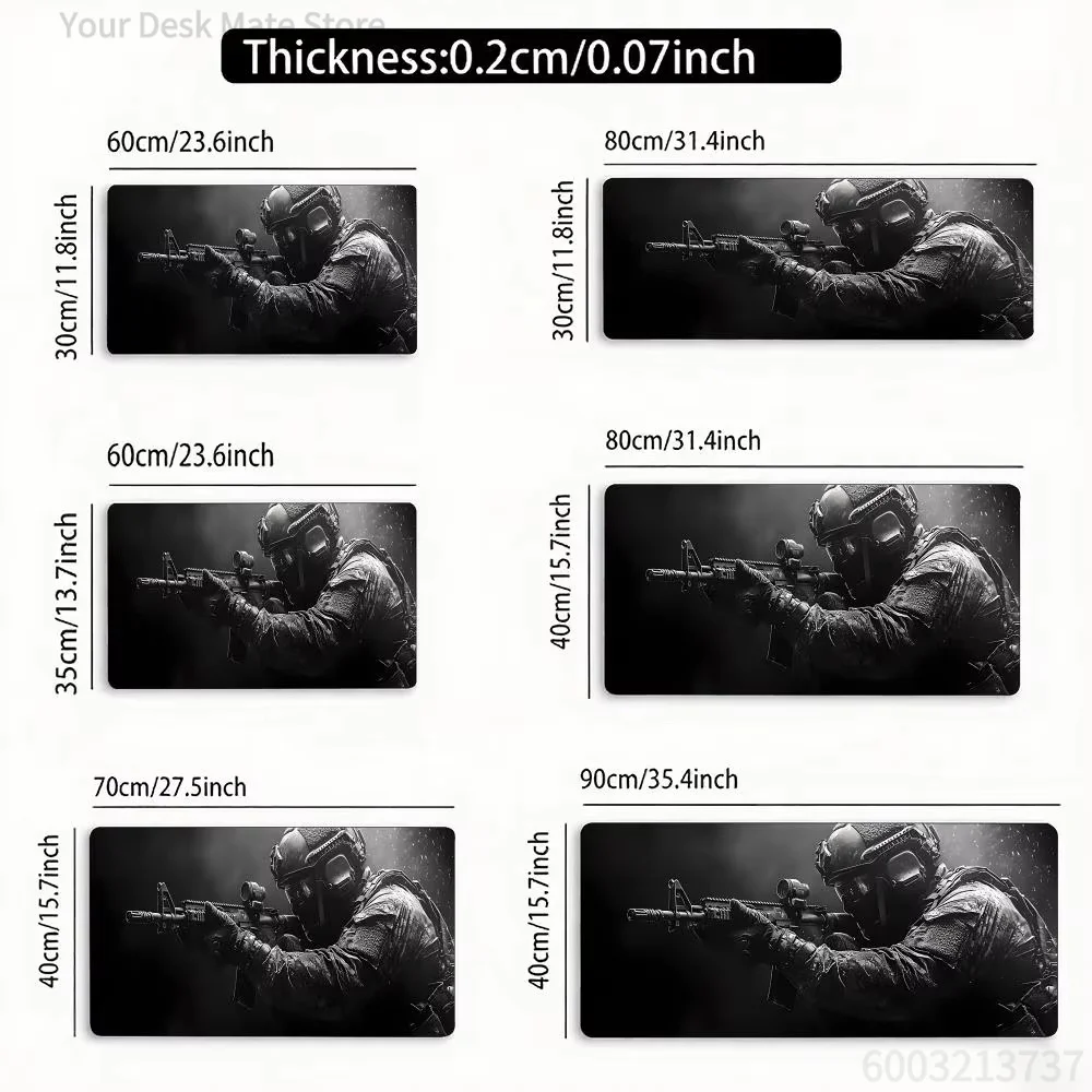 Tactical Soldier With Rifle Gaming Mouse Pad Waterproof Non-Slip Dark Military Trooper Large Desk Mat For Gamers