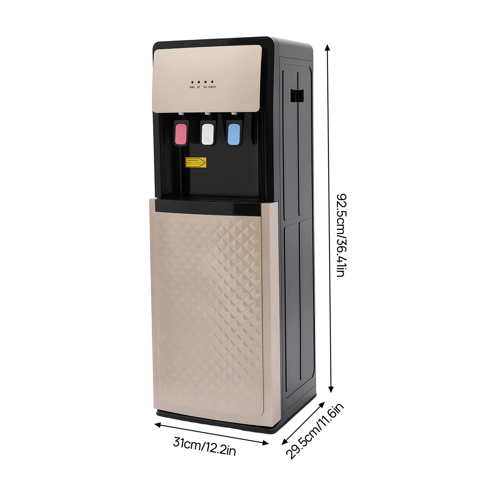 Dispensador de agua dorado champán, dispensador de agua de barril antiguo, vertical, elevado, ahorro de energía, hielo, oficina caliente