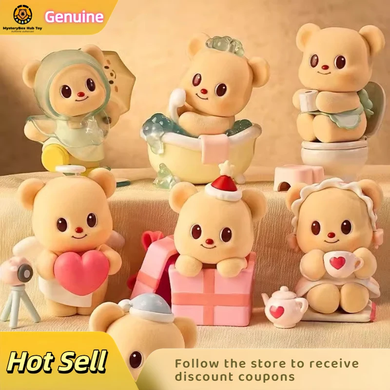 

Подлинная точечная масляная медведь, серия «Время досуга», слепая коробка, кукла ручной работы, подарок на день рождения, милые украшения, коллекция флок-кукол