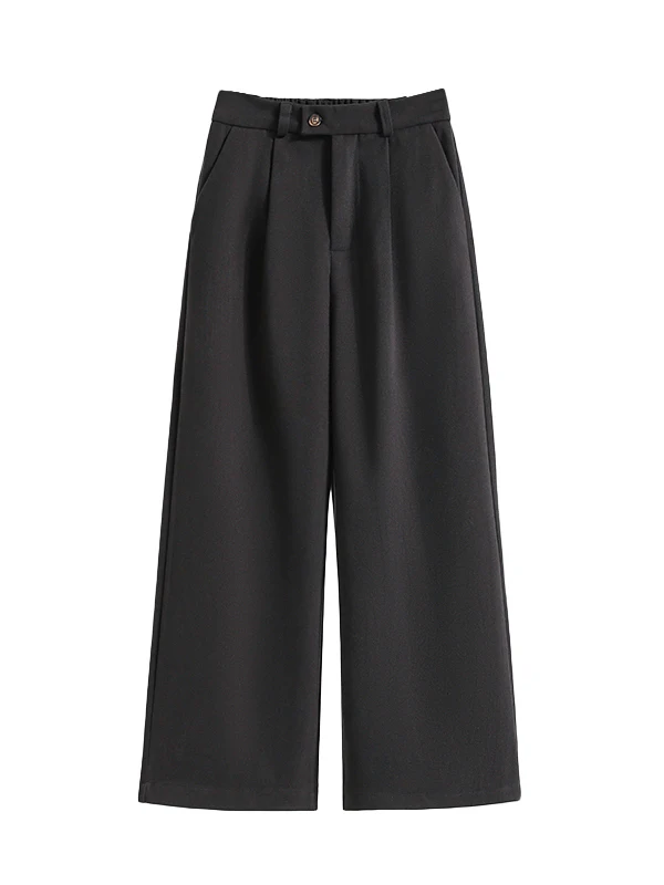 Women's High Waist Thiened Woolen Wide Leg Pants Nine Points Pure Color Slimming Small Size Casual Trousers