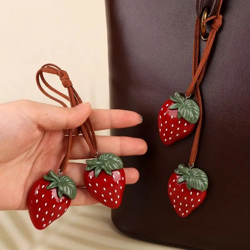 New Cute Strawberry Bag Pendant Braided Strawberry Ornaments Creative Keychain Strawberry Car Hanging