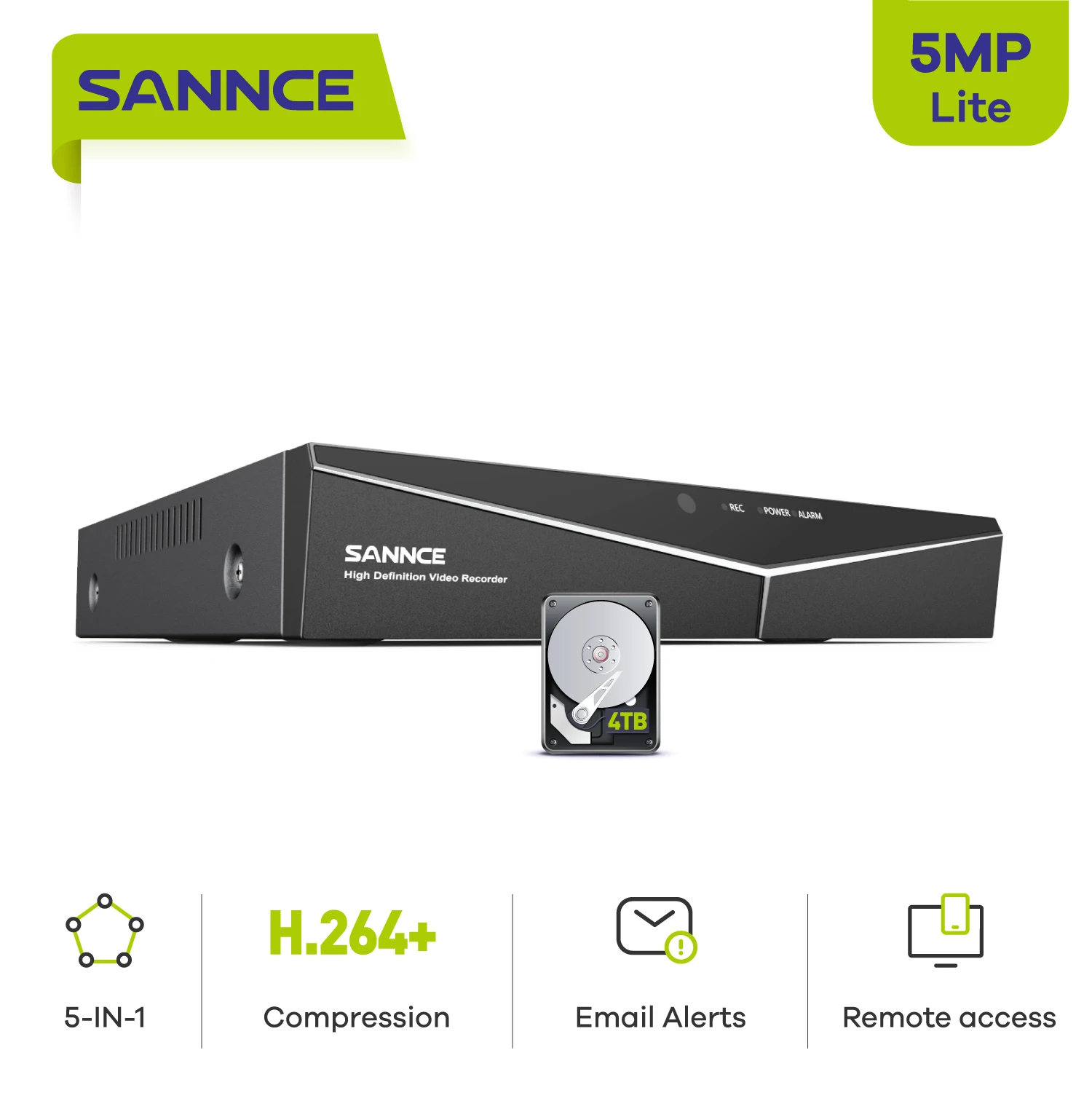 SANNCE 8CH 5MP-N Super HD CCTV DVR H.264+ Surveillance Digital Video Recorder for 2mp/3mp/5MP Anolog Camera