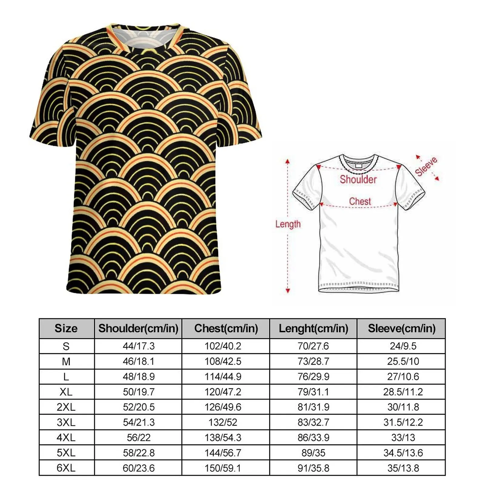 Japanese Seigaiha T Shirt Man Gold Kanagawa Streetwear T Shirts Summer Hippie Tee Shirt Short Sleeve Custom Plus Size Clothes