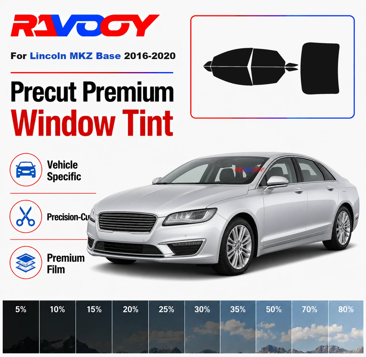

Premium Precut Window Tint Kit Front Rear Windows Rear Windshield For Lincoln MKZ Base 2016-2020 Complete Set Nano Ceramic Film