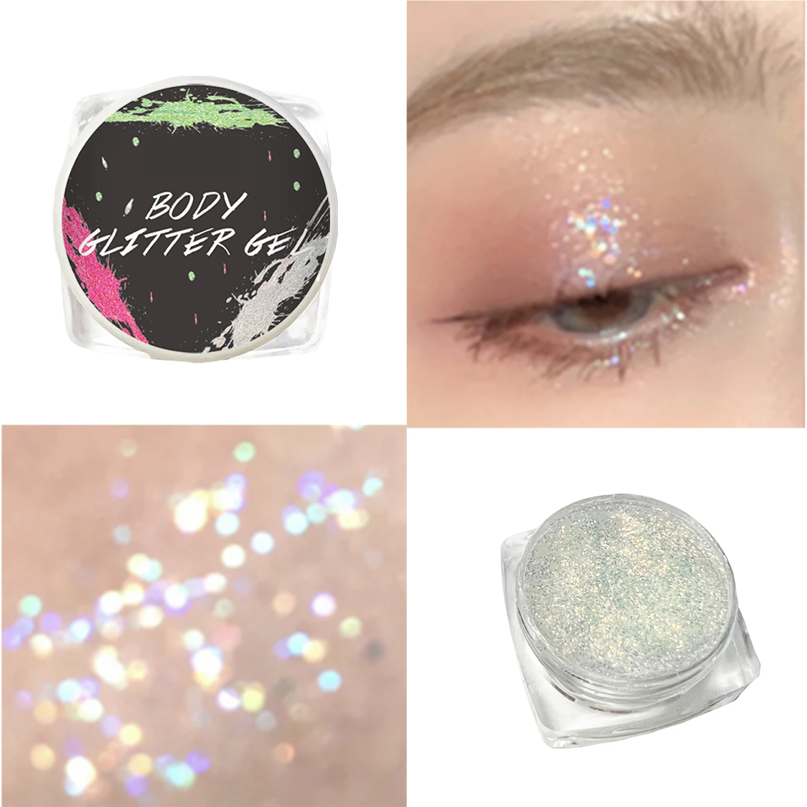 3-Farben-Glitzergel für Gesicht und Körper, wasserfest, langlebig, Hervorhebungsflüssigkeit, Party-Dekoration, Zubehör, glänzende Kosmetik