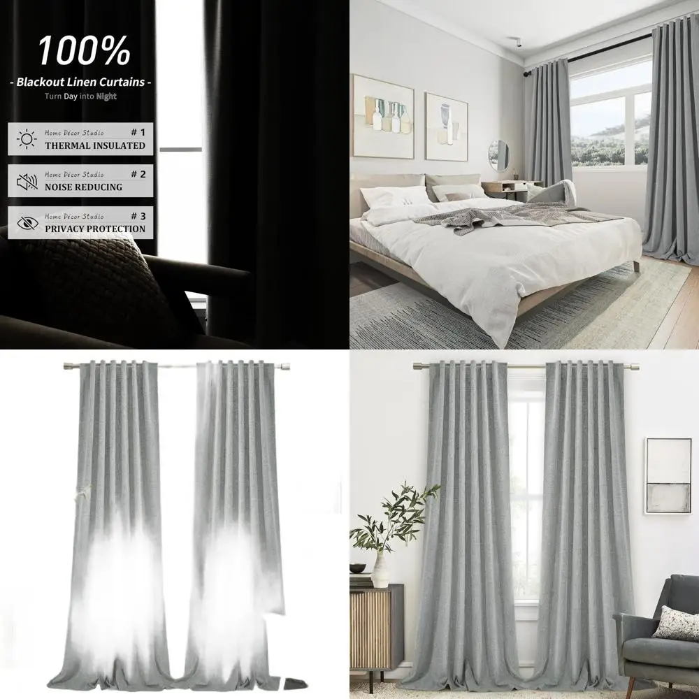 

Super Heavy-Duty Gray Lined Blackout Curtains, 100% Blockout, 52x108 inches, 2 Panels for Hall & Patio Privacy
