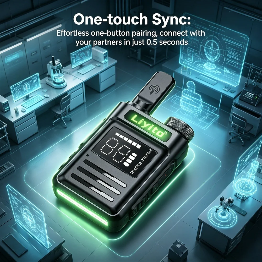 Mini Walkie Talkie Transparent 2-Way Radio Handy PTT Intercom USB Charge LED Display Built-in Ant. for Hotel Outdoor&Hiking