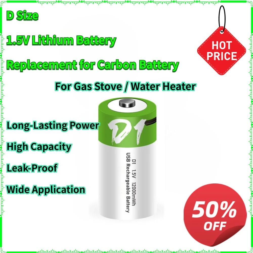 D Size 1.5V Lithium Battery, Replacement for Carbon C Batteries, Long-Lasting Power for Gas Stove, Water Heater & Flashlight
