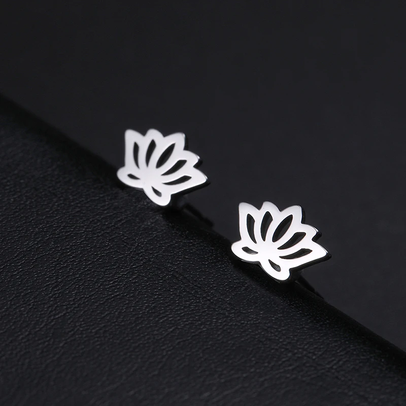 Stainless Steel Earrings Vintage Hollow Mini Lotus Pattern Minimalist Fashion Ear Stud for Women Jewelry Aesthetic Gift 2023