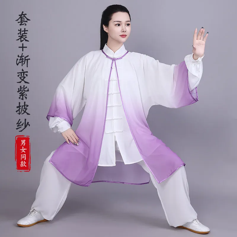Gradient Cape Unisex Tai Chi Suit 3-Piece Set Martial Arts Group Performance Costume Lightweight Training Wear for Taidji