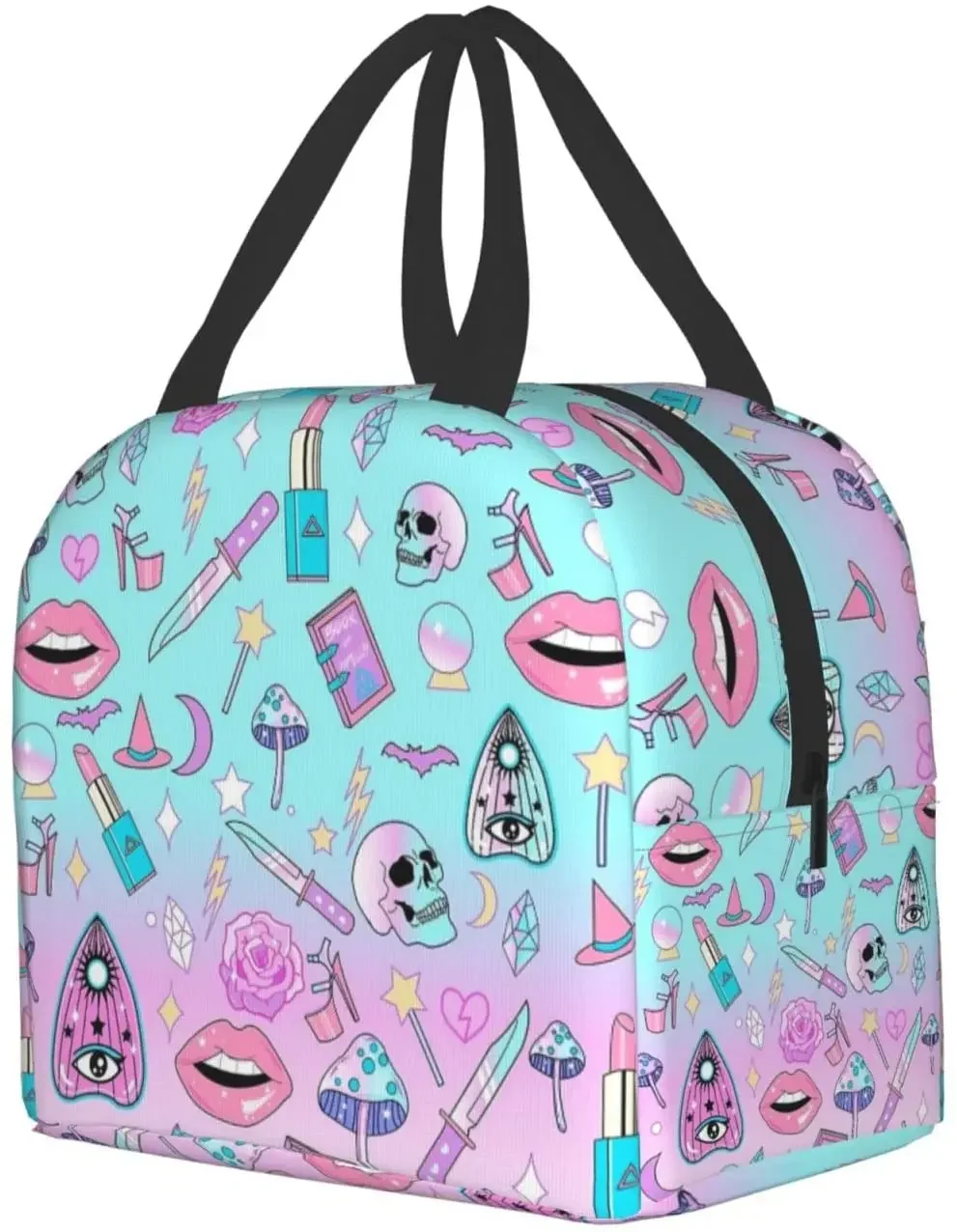 Lunch Bag Pastel Witch Goth Witchy for Women Insulated Portable Lunch Box with Front Pocket for Work Reusable Cooler Tote Bag