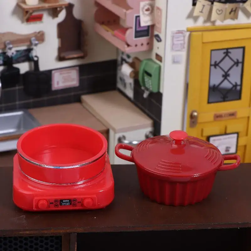 Mini electrodoméstico de cocina para casa de muñecas, modelo Mini olla electromagnética, accesorios de escena de disparo